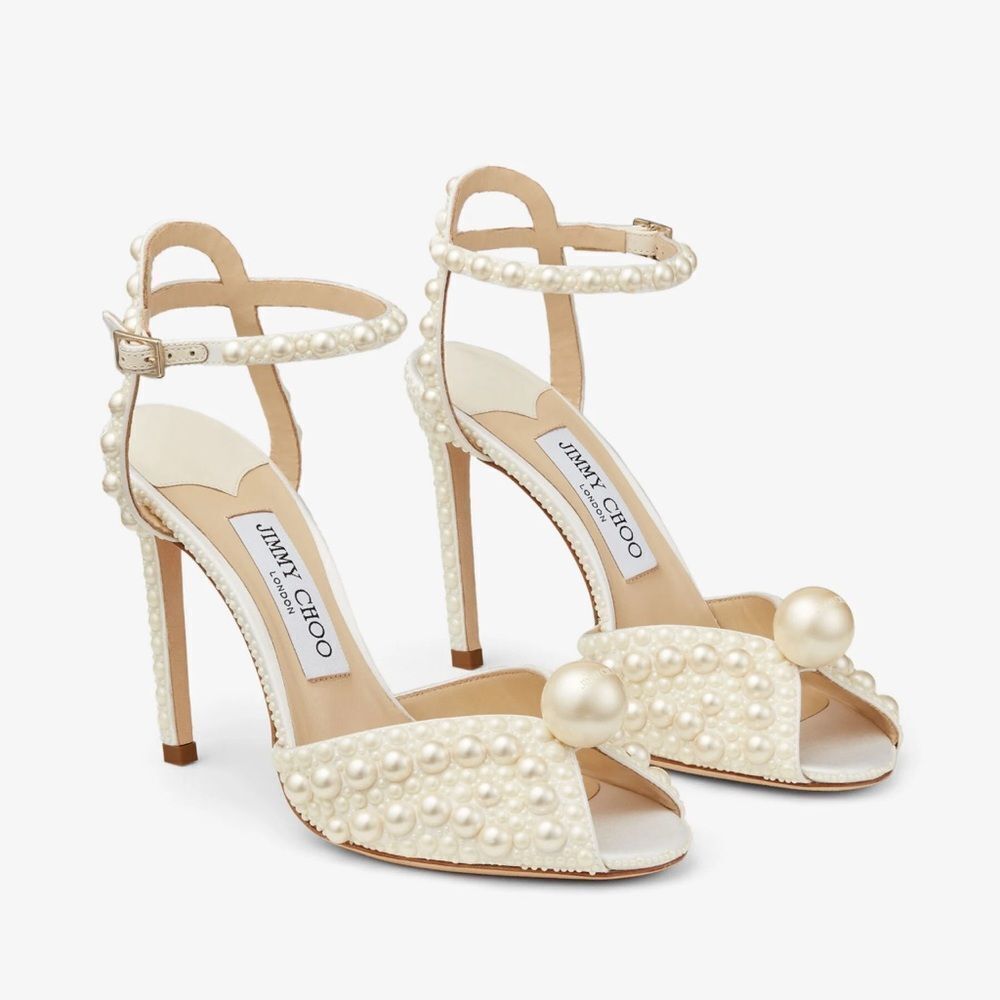 Jimmy Choo Sacora 100MM Pearl-Embellished Sandals size 38